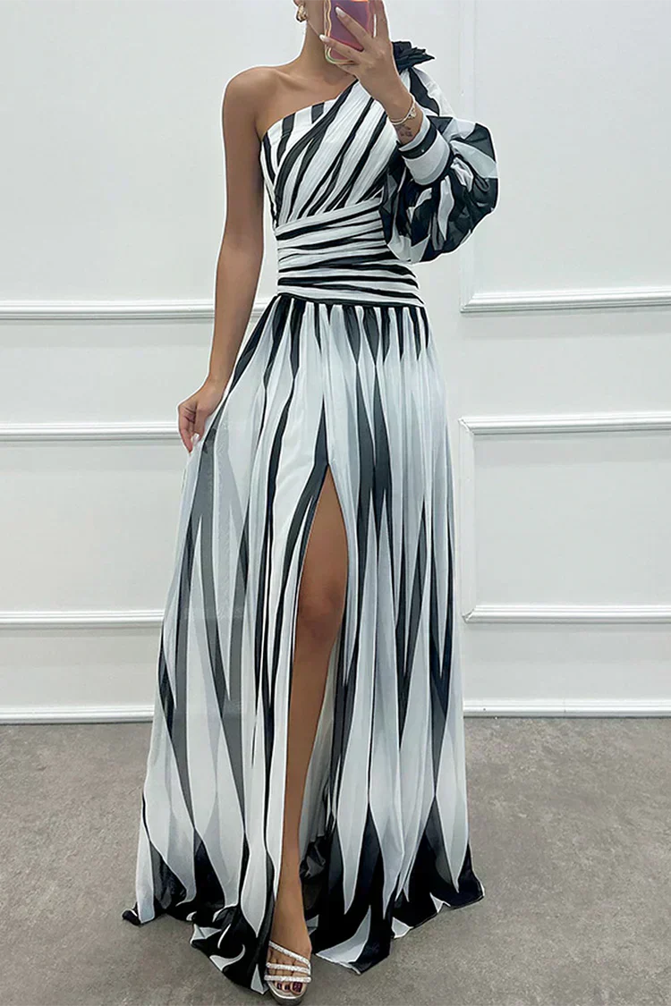 Shiloh, elegante vestido largo a rayas con hombros al aire