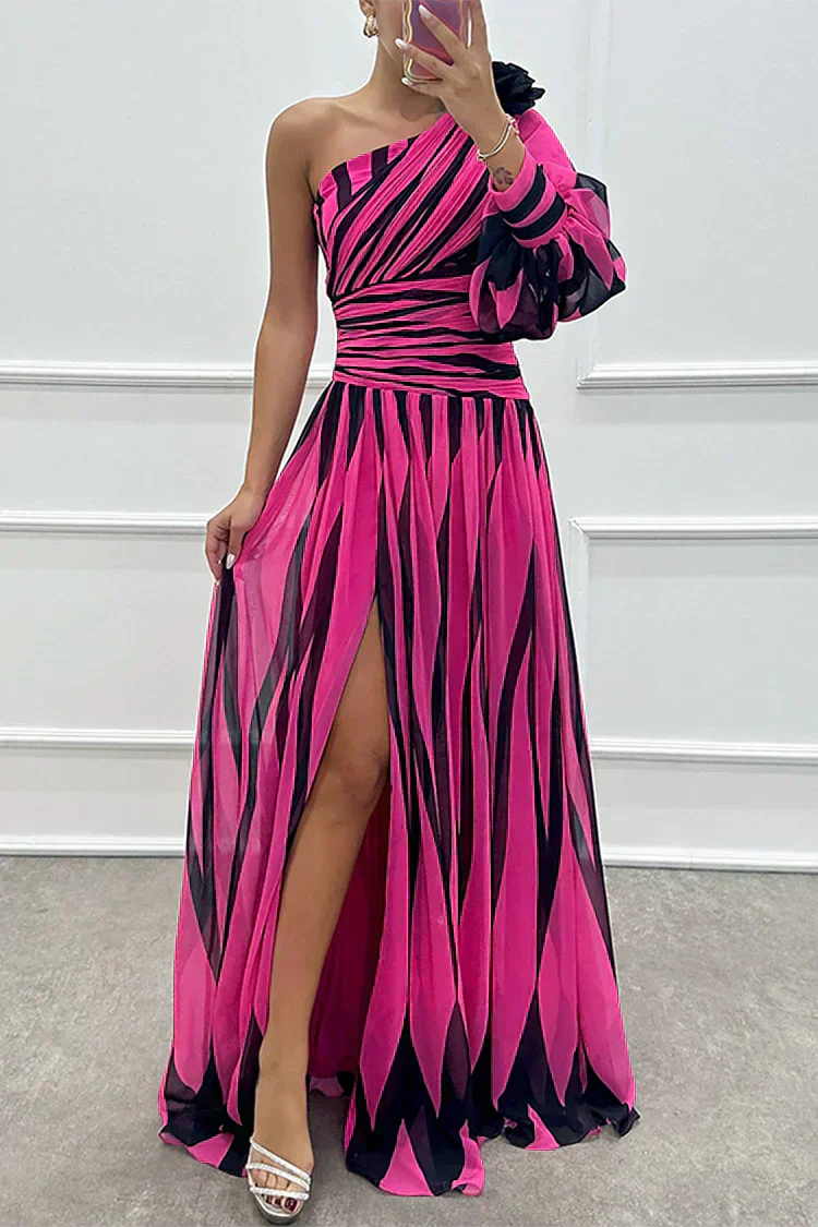 Shiloh, elegante vestido largo a rayas con hombros al aire