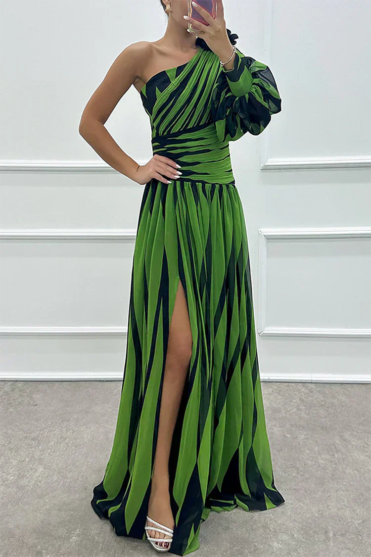 Shiloh, elegante vestido largo a rayas con hombros al aire