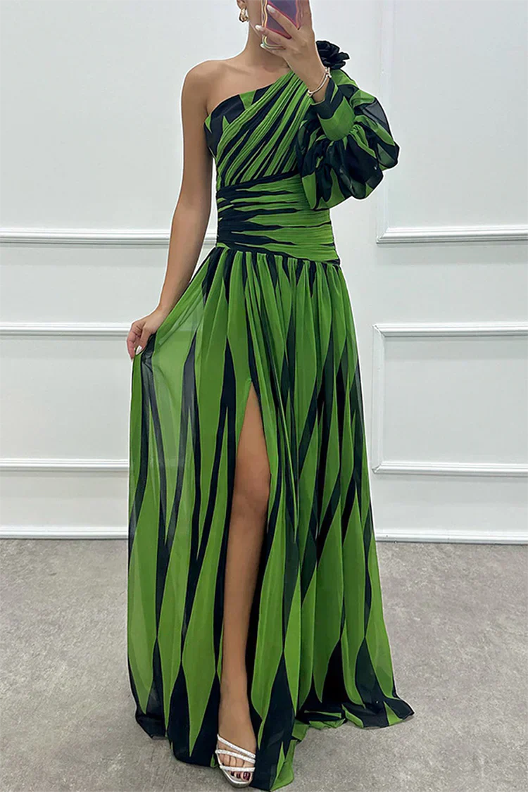 Shiloh, elegante vestido largo a rayas con hombros al aire